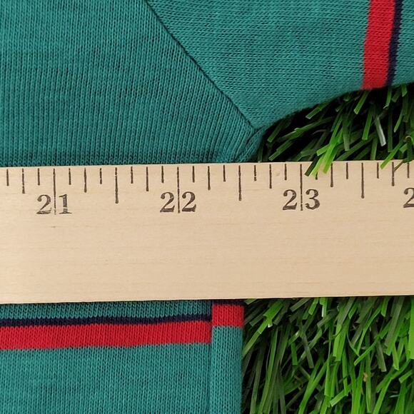 Vintage 90s MOD Striped Polo Shirt Large 22x27 Green Red - Picture 13 of 14